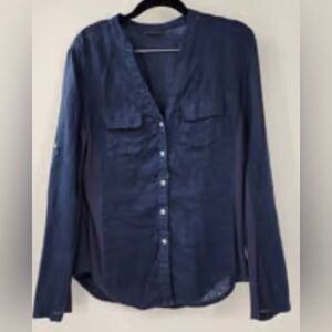 INC International concepts navy blue button up blouse shirt size small